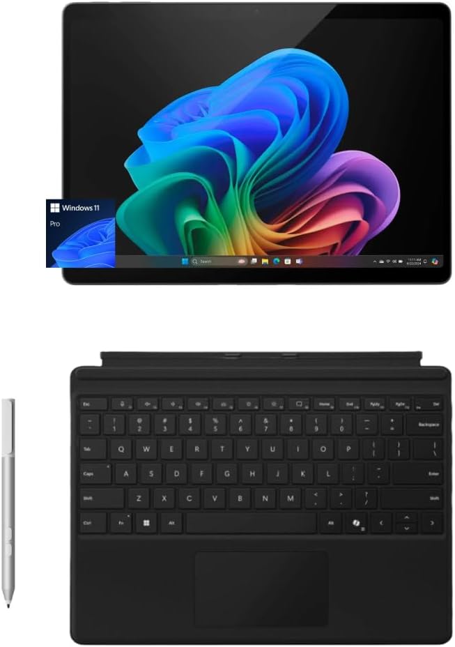 Microsoft Surface Pro 11 Copilot PC Bundle, 13" 2.8K Touchscreen Tablet with Black Pro Keyboard & Business Pen, Snapdragon X Plus, 16GB RAM, 256GB SSD, Win 11 Pro, Black