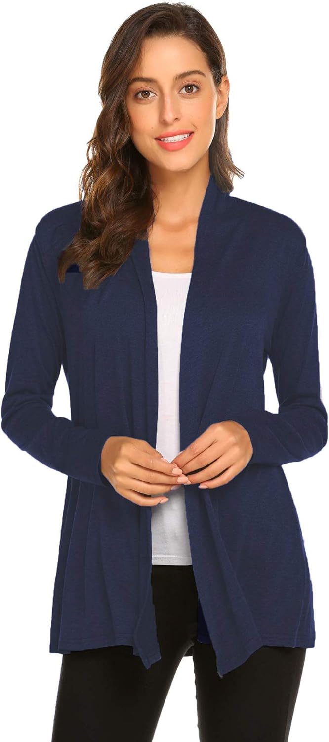 Newchoice Womens Casual Lightweight Long Sleeve Cardigan Soft Drape Open Front Fall Dusters (S-3XL)