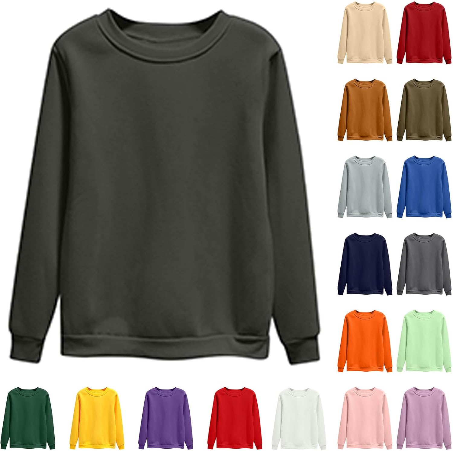 Sweatshirt For Womens Fashion Long Sleeve Crewneck Fleece Sweatshirts Lightweight Solid Color Casual Pullover
