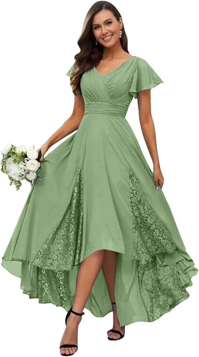 Tea Length Mother of The Bride Dresses for Wedding 2025 Ruffle Sleeves Lace Chiffon Brideamaid Formal Gown