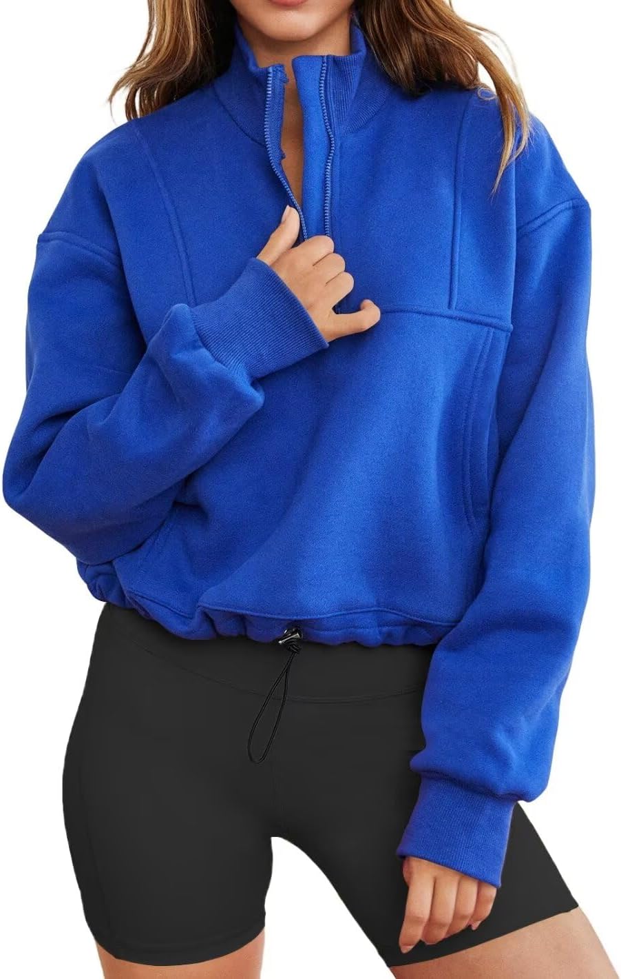 LEEDYA Womens Long Sleeve Half Zip Sweatshirts Oversized Fleece Lined Pullover Fall Fashion Outfits 2025 Y2k Clothes Royal Blue L
