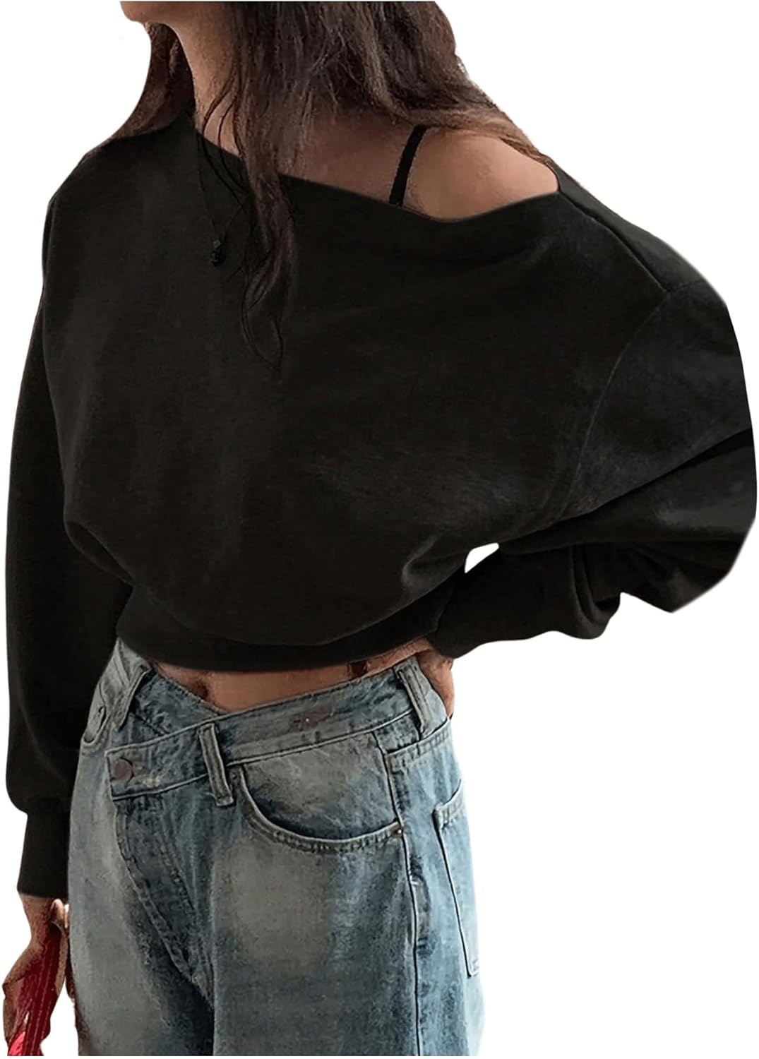 SweatyRocks Women's Off The Shoulder Sweatshirt Casual Long Sleeve Pullover Crop Tops