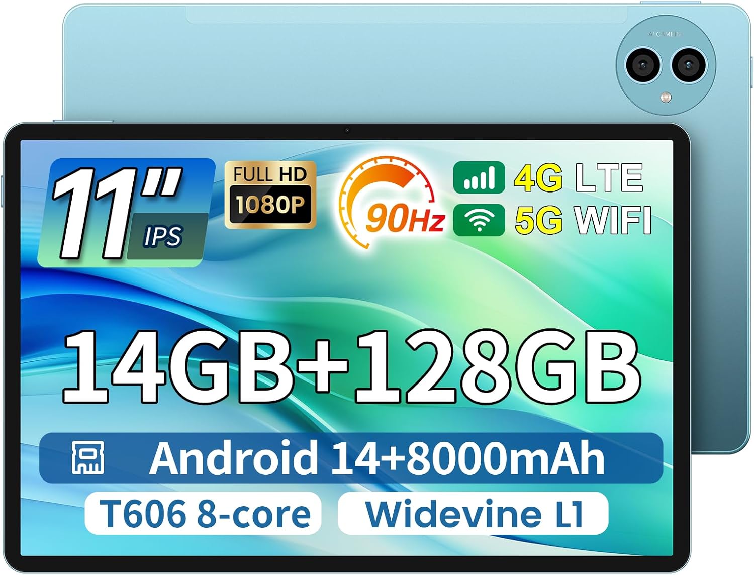 TECLAST 11 inch Tablet, P50 Android 14 Tablets, 14GB+128GB+1TB Expand, Widevine L1 Compatible 8-Core Tablet with 5G WiFi, 8000mAh, 4G LTE, Dual 13MP Camera, Face Unlock, GPS