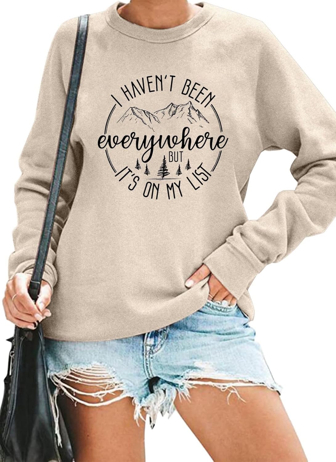 I Haven't Been Everywhere But It's On My List Sweatshirt Women Travel Lover Pullovers Funny Camping Long Sleeve Tops