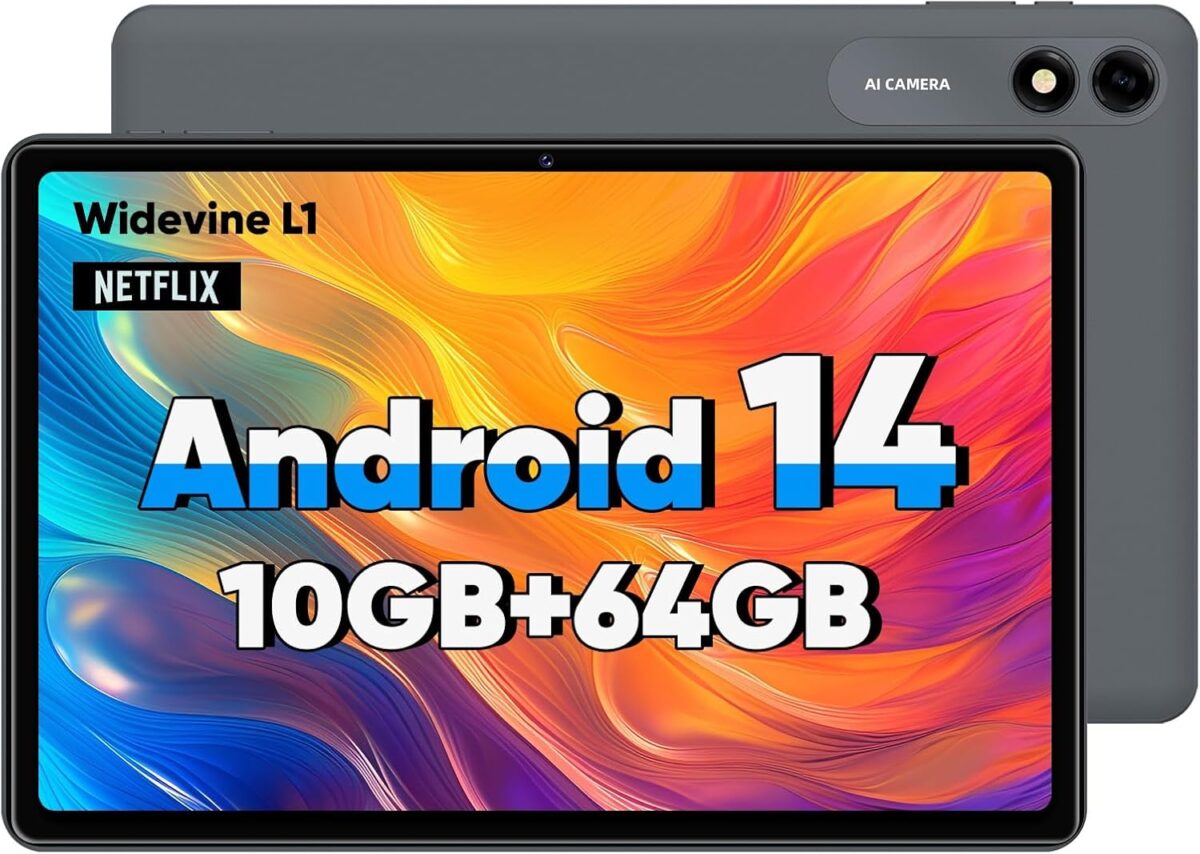 Android Tablet, 10.1 inch Octa-Core Android 14 Tablets with 10GB RAM + 64GB ROM 1TB Expand, GPS, 6000mAh, 1280x800 IPS Display, BT5.0, Dual Camera, WiFi 5, GPS (Black)