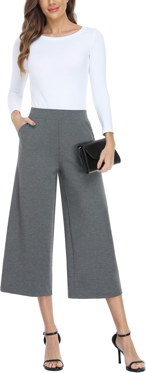 MISS MOLY Wide Leg Pants for Women Business Casual Crop Palazo Dress Pants Capris