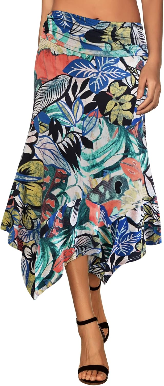 DJT Women's Flowy Handkerchief Hemline Midi Skirt